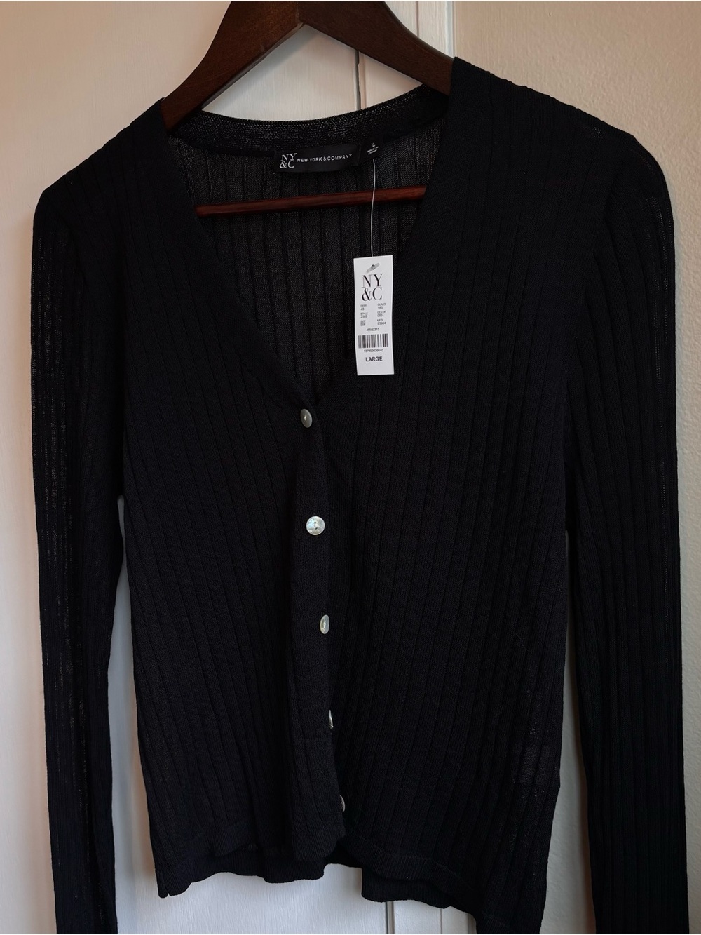 NWT‎ NY & C New York & Company Black Ribbed Button V-Neck Cardigan Sweater Large